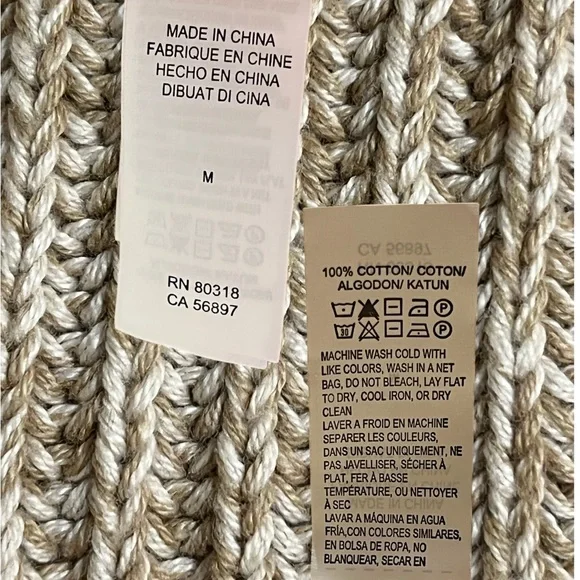 NWOT Lucky Brand Open Faux Leather Edged Sweater, Browns |M - Picture 14 of 15